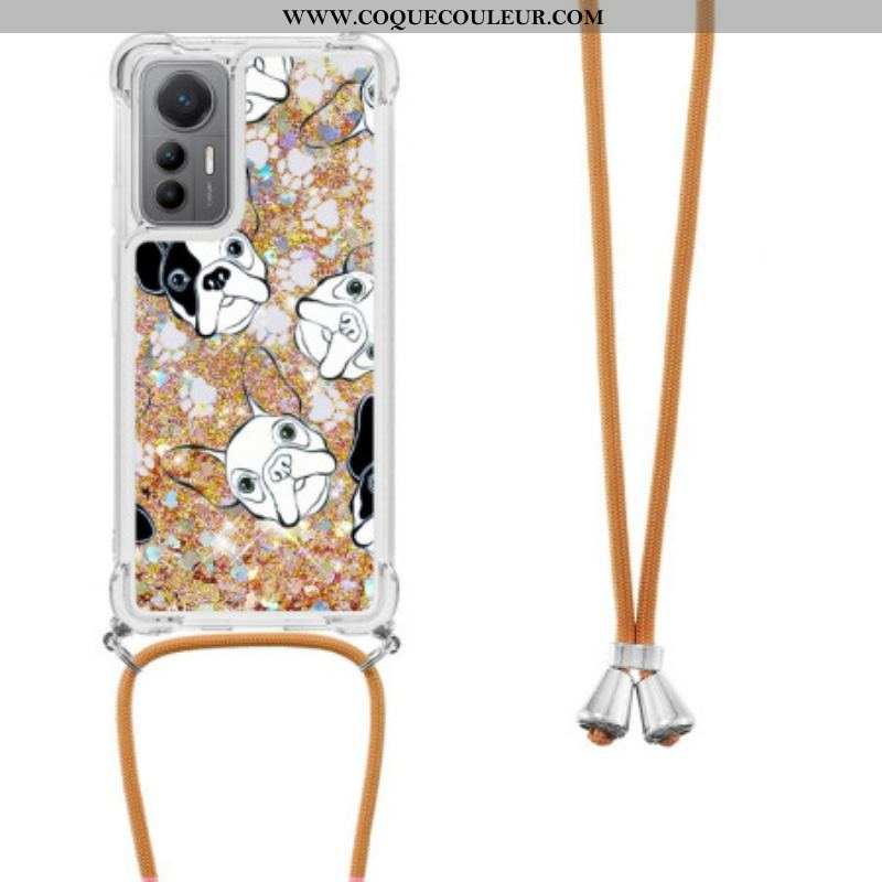 Coque Xiaomi 12 Lite à Cordon Paillettes Chiens