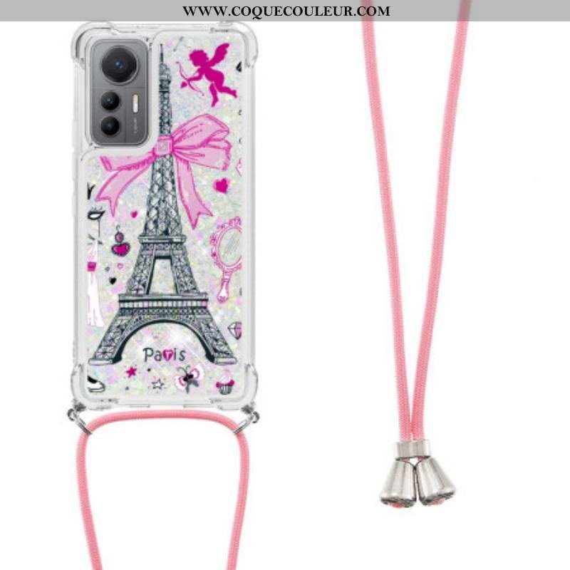 Coque Xiaomi 12 Lite à Cordon Paillettes Tour Eiffel