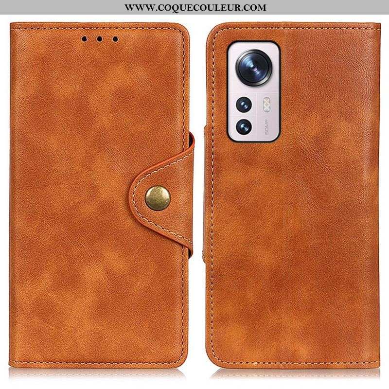 Housse Xiaomi 12 Pro Simili Cuir Vintage et Bouton