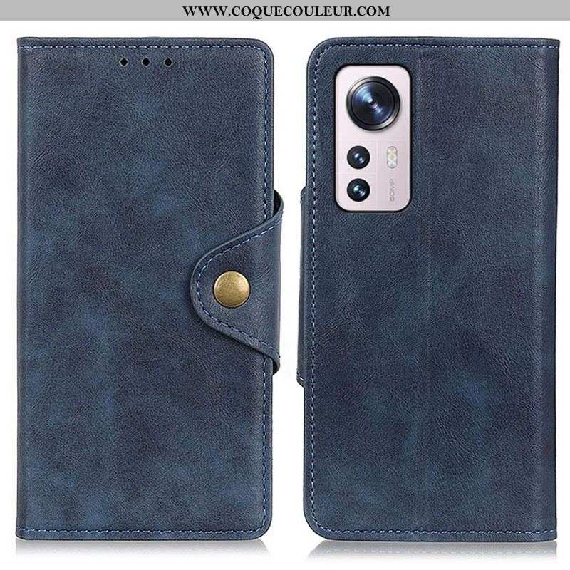 Housse Xiaomi 12 Pro Simili Cuir Vintage et Bouton