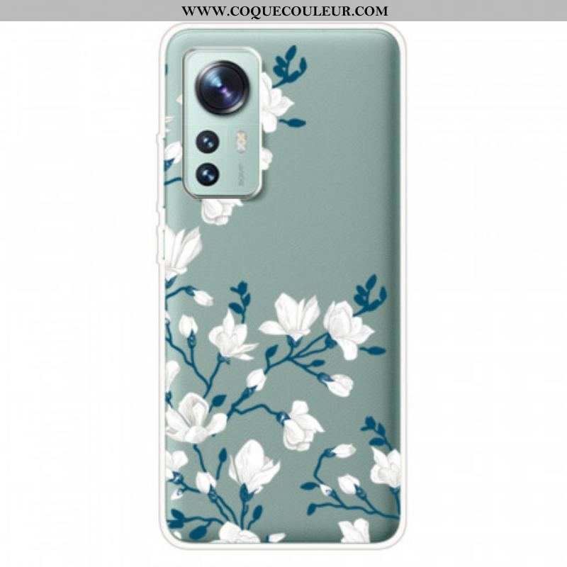 Coque Xiaomi 12 Pro Silicone Fleurs Blanches