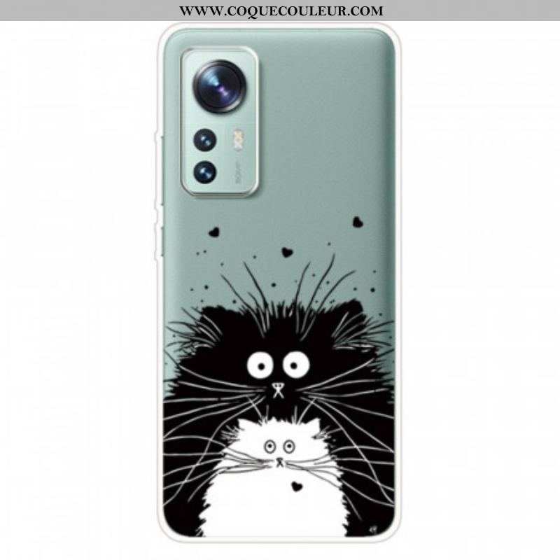 Coque Xiaomi 12 Pro Silicone Chats Noir et Blanc