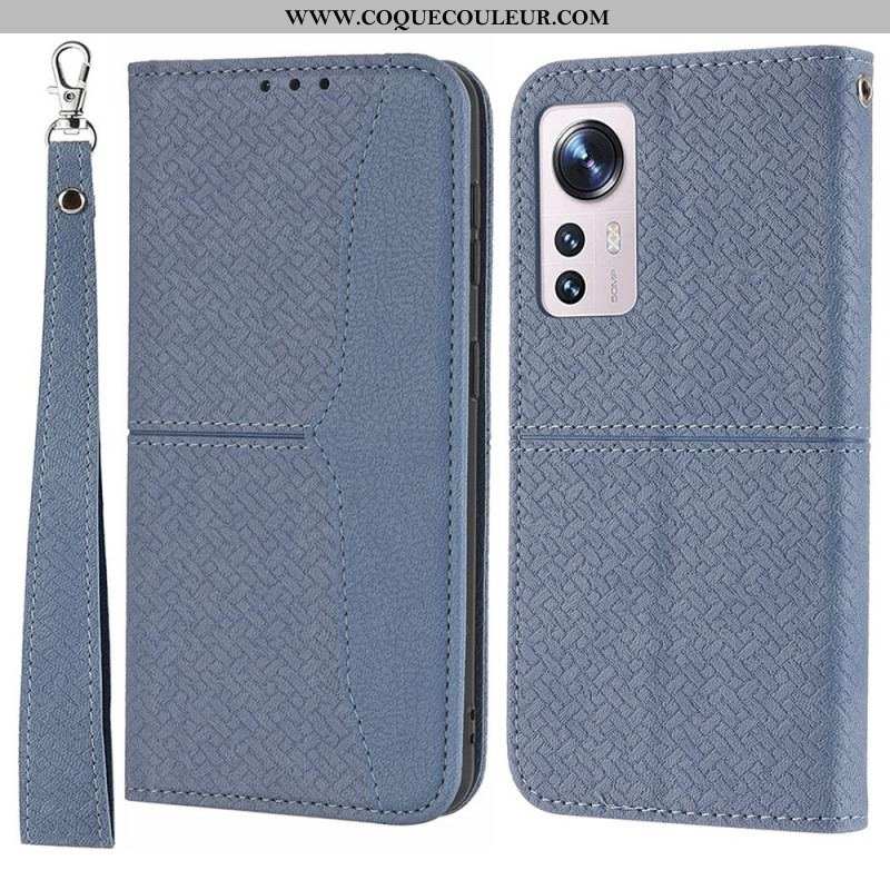 Housse Xiaomi 12 Pro Style Cuir Tissée à Lanière