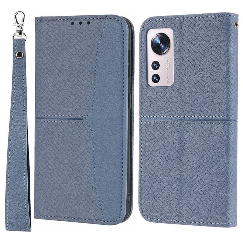 Housse Xiaomi 12 Pro Style Cuir Tissée à Lanière