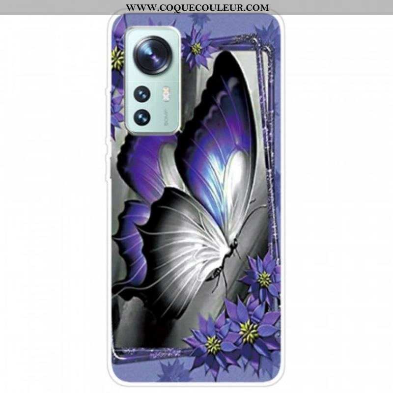 Coque Xiaomi 12 Pro Silicone Papillon Violet