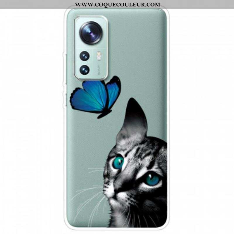 Coque Xiaomi 12 Pro Silicone Chat et Papillon