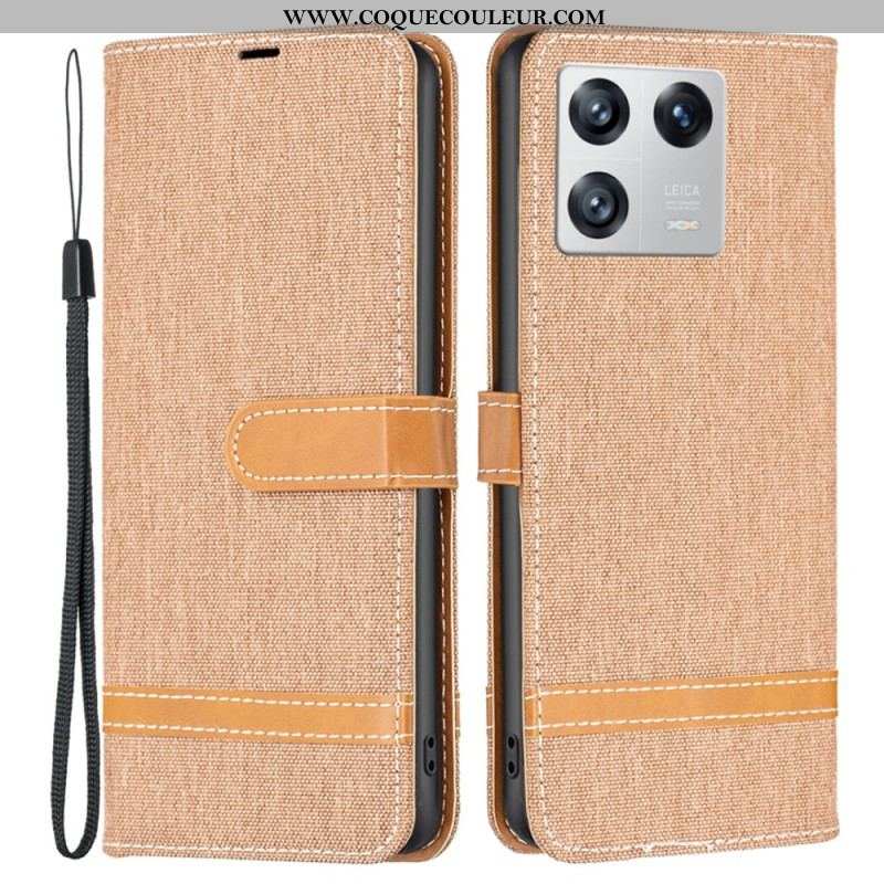 Housse Xiaomi 13 Tissu et Effet Cuir à Lanière