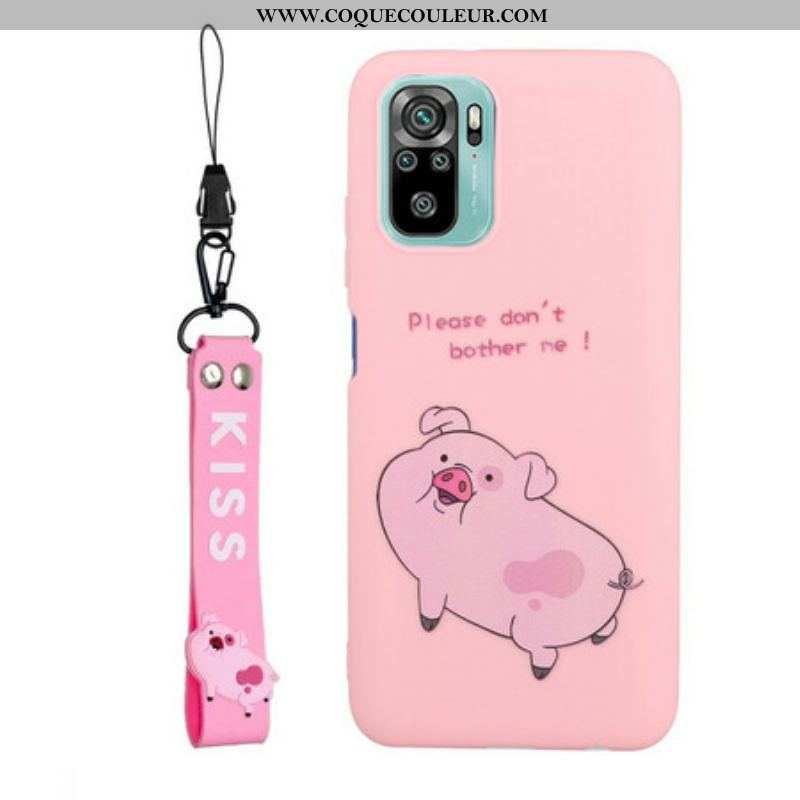 Coque Xiaomi Redmi Note 10/10S/Poco M5s Cochon avec Lanière Kiss