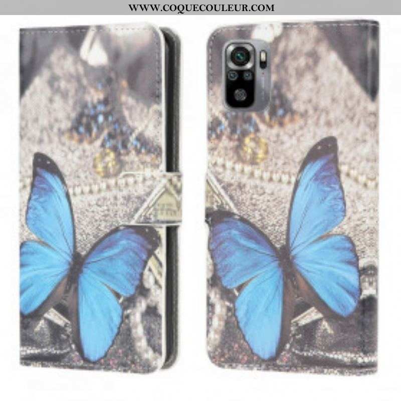 Housse Xiaomi Redmi Note 10/10S/Poco M5s Papillon Bleu