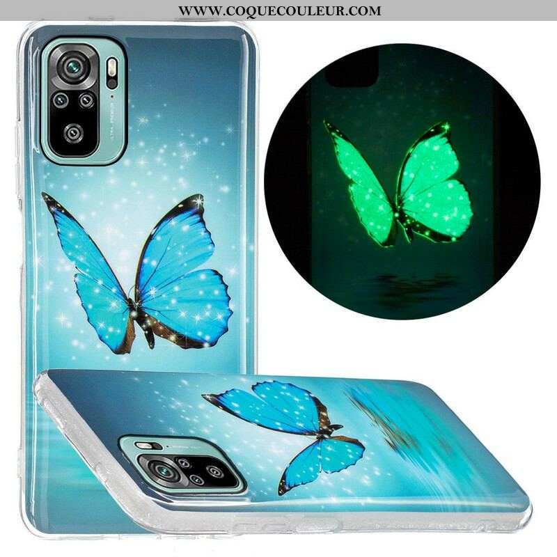 Coque Xiaomi Redmi Note 10/10S/Poco M5s Papillon Bleu Fluorescente