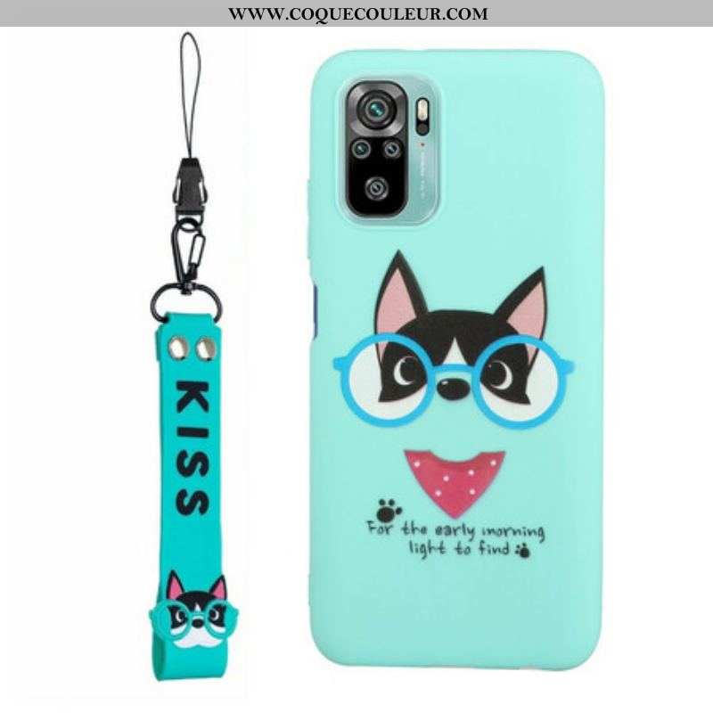 Coque Xiaomi Redmi Note 10/10S/Poco M5s Chien avec Lanière Kiss