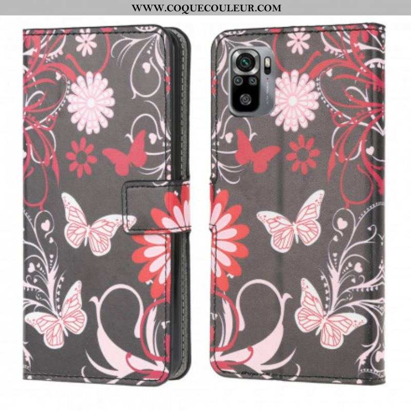 Housse Xiaomi Redmi Note 10/10S/Poco M5s Papillons et Fleurs