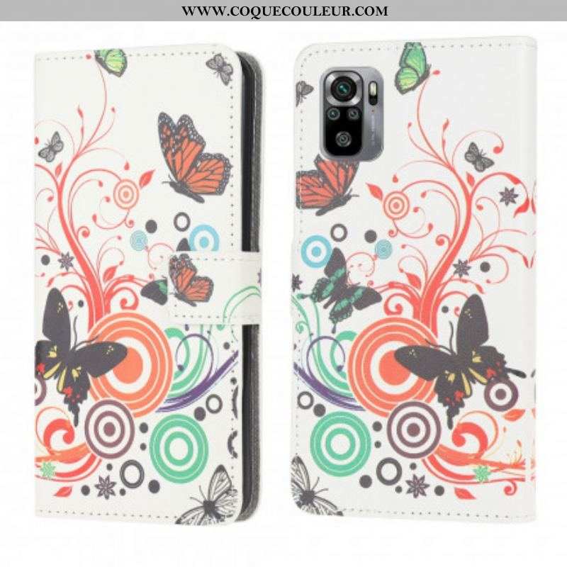 Housse Xiaomi Redmi Note 10/10S/Poco M5s Papillons et Fleurs