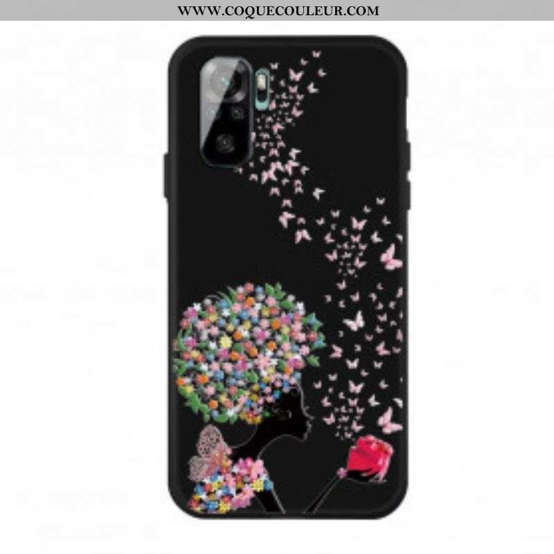 Coque Xiaomi Redmi Note 10/10S/Poco M5s Femme à la Tête Fleurie