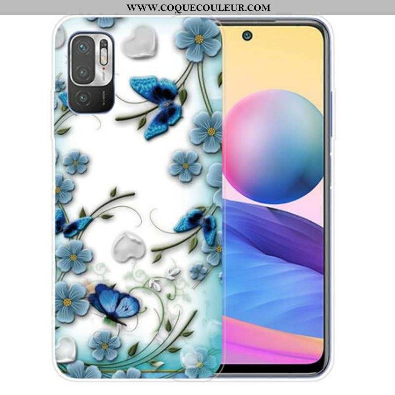 Coque Xiaomi Redmi Note 10 5G / Poco M3 Pro 5G Papillons et Fleurs Rétros