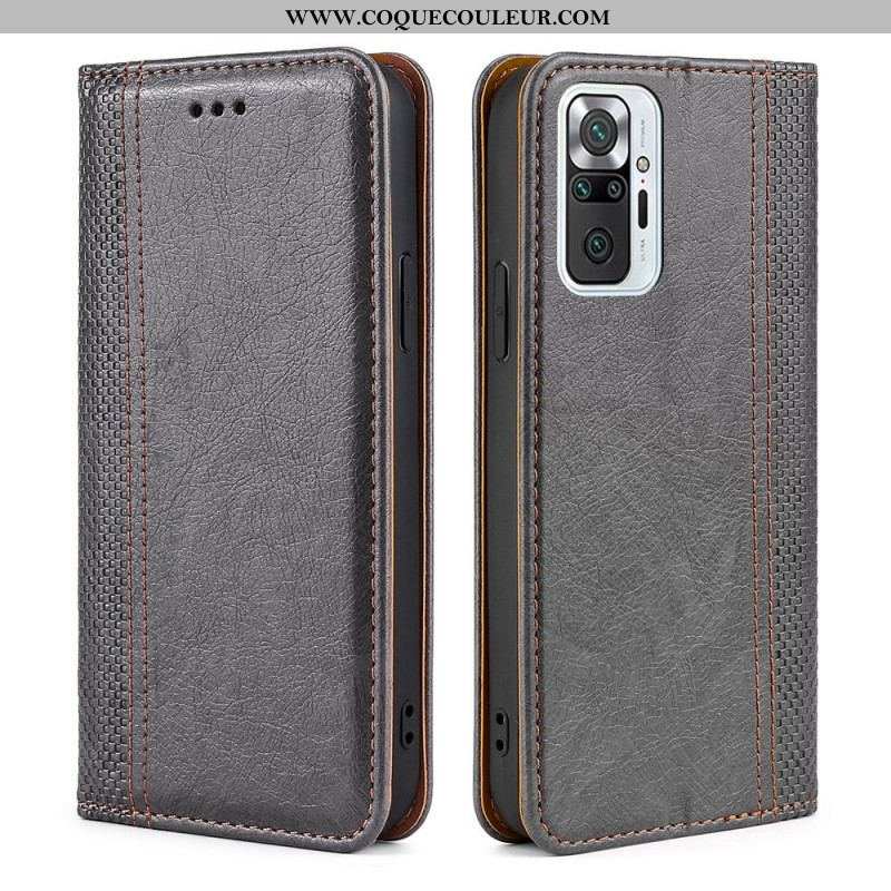 Flip Cover Xiaomi Redmi Note 10 Pro Cuir Litchi Fendu Coutures