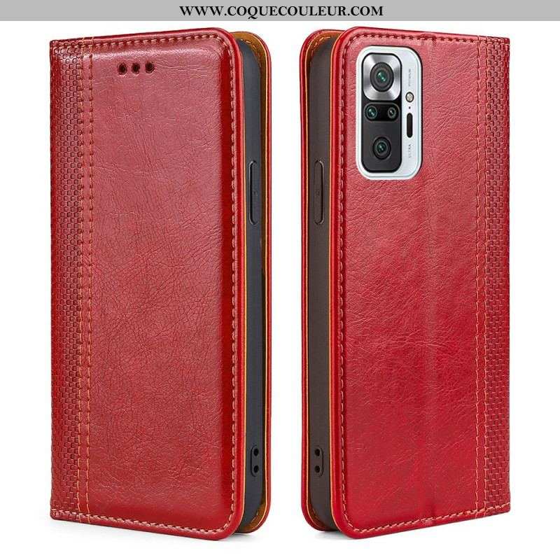 Flip Cover Xiaomi Redmi Note 10 Pro Cuir Litchi Fendu Coutures