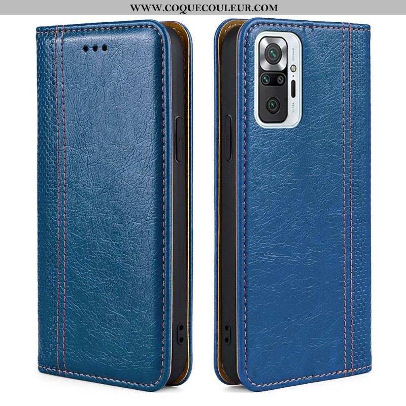 Flip Cover Xiaomi Redmi Note 10 Pro Cuir Litchi Fendu Coutures