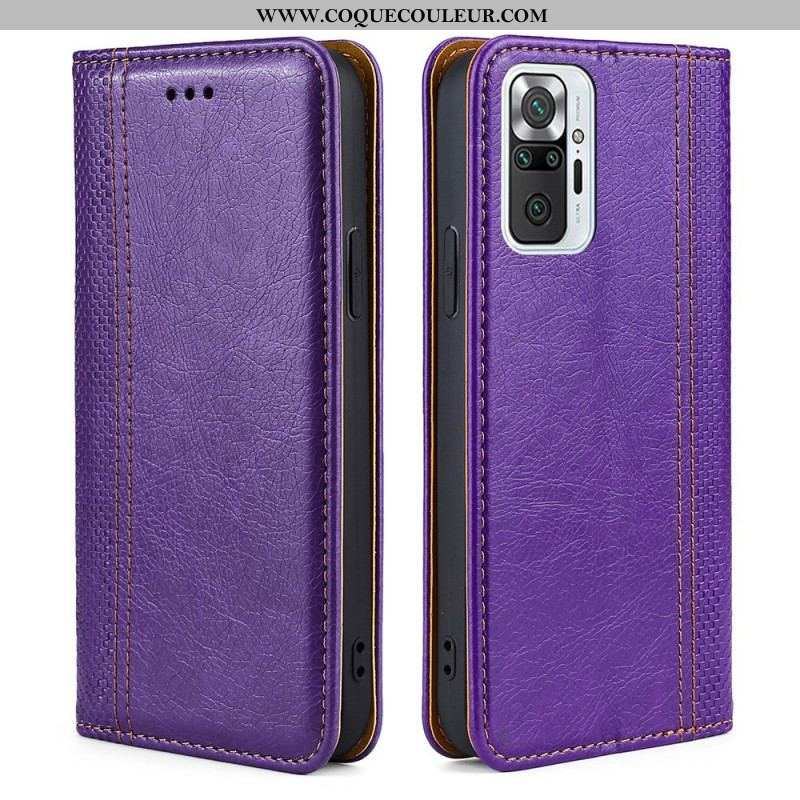 Flip Cover Xiaomi Redmi Note 10 Pro Cuir Litchi Fendu Coutures