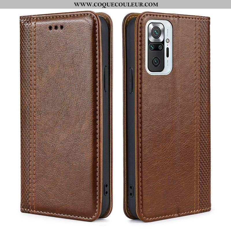 Flip Cover Xiaomi Redmi Note 10 Pro Cuir Litchi Fendu Coutures