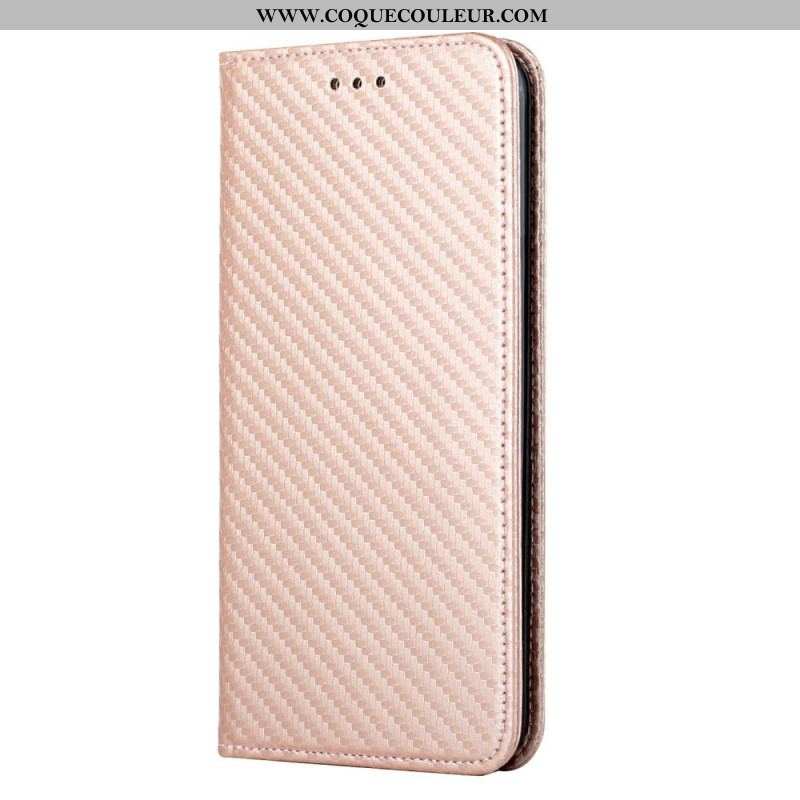 Flip Cover Xiaomi Redmi Note 10 Pro Fibre Carbone à Lanière