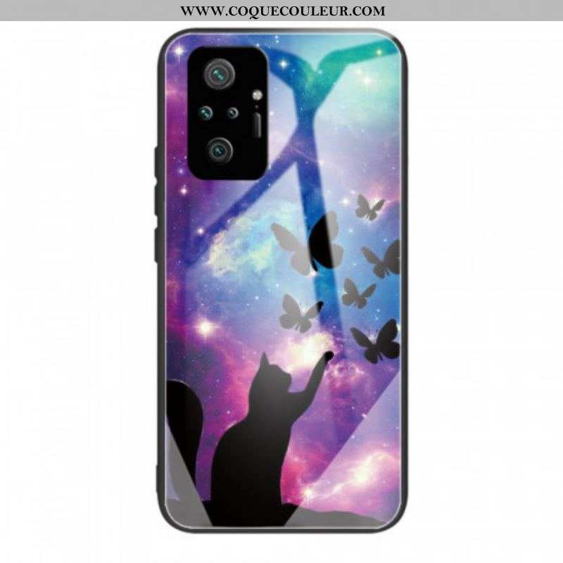 Coque Xiaomi Redmi Note 10 Pro Verre Trempé Chat et Papillons Dans l'Espace