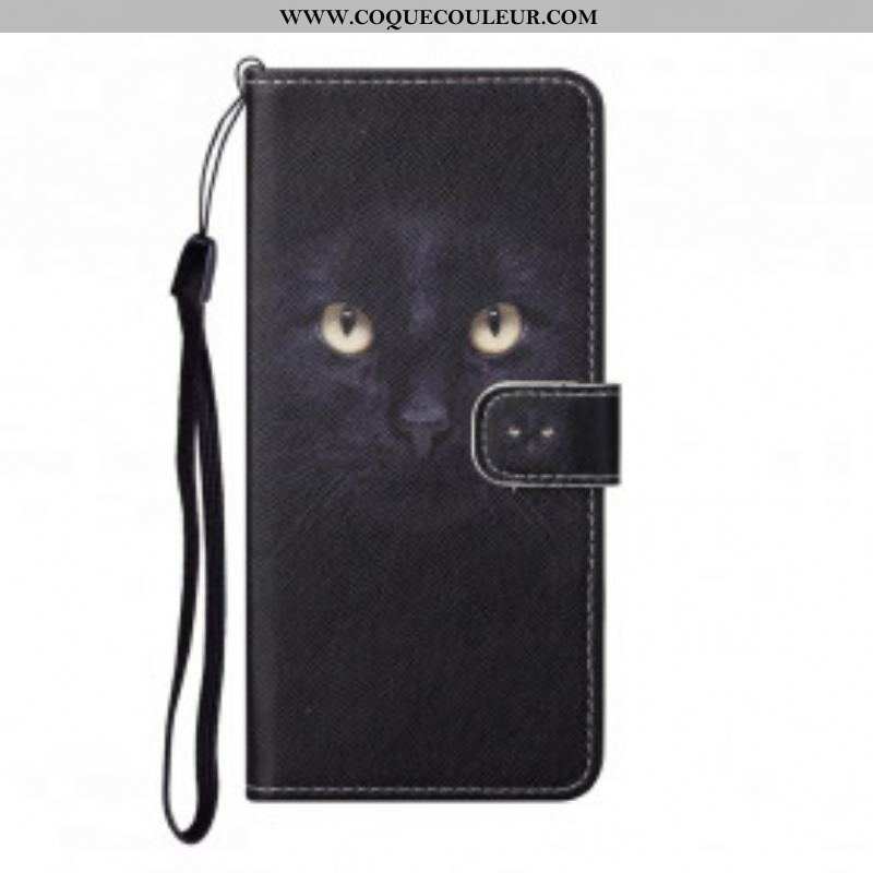 Housse Xiaomi Redmi Note 10 Pro Yeux de Chat Noir à Lanière