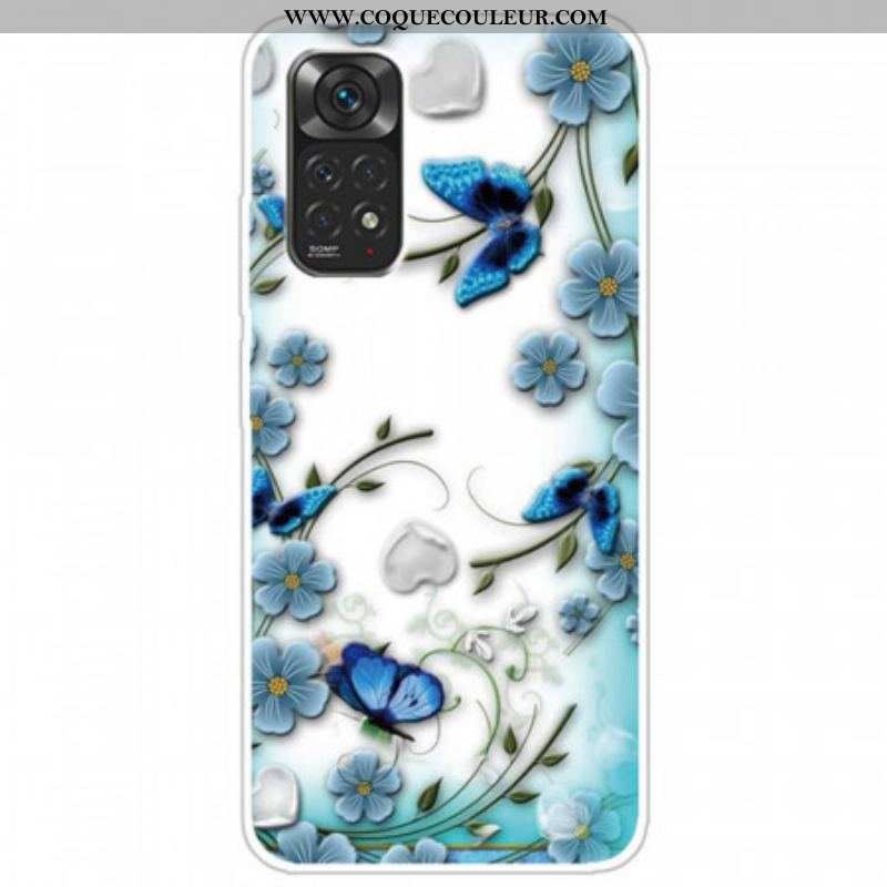 Coque Xiaomi Redmi Note 11 / 11s Transparente Papillons et Fleurs Rétros