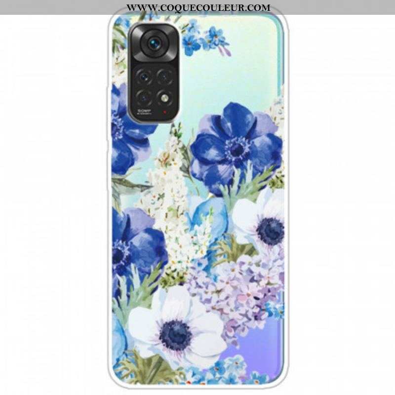 Coque Xiaomi Redmi Note 11 / 11s Transparente Fleurs Bleues Aquarelle