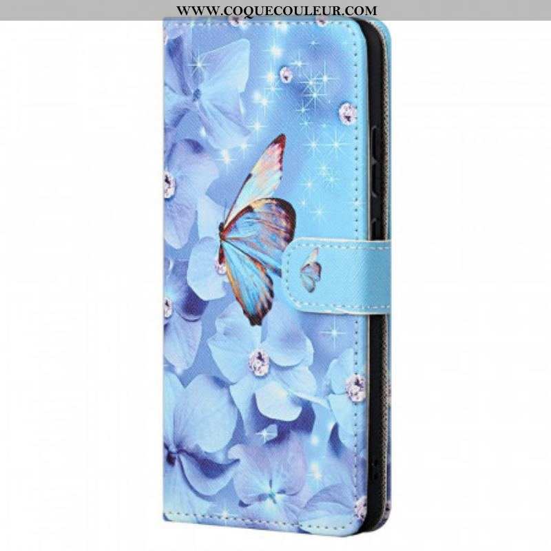 Housse Xiaomi Redmi Note 11 / 11s Papillons Diamants à Lanière