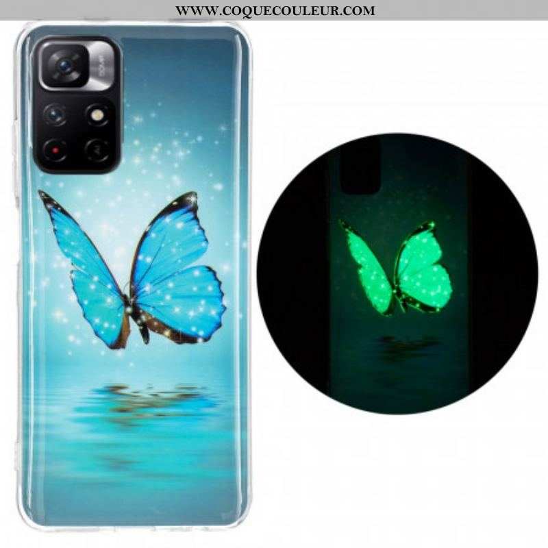 Coque Xiaomi Redmi Note 11 Pro Plus 5G Papillon Bleu Fluorescente