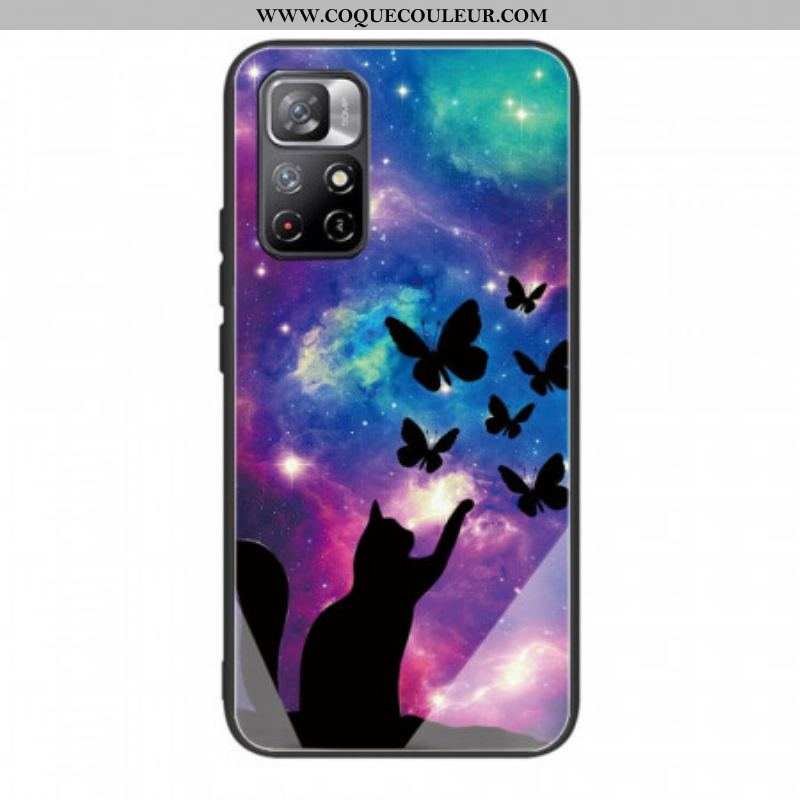 Coque Xiaomi Redmi Note 11 Pro Plus 5G Verre Trempé Chat et Papillons Dans l'Espace