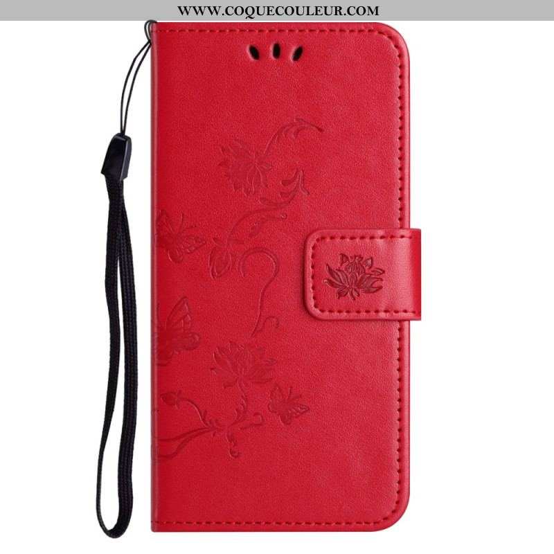 Housse Xiaomi Redmi Note 12 4G Fleurs et Papillons à Lanière