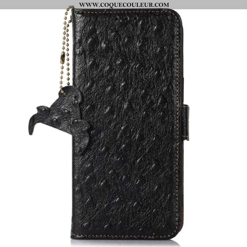 Housse Xiaomi Redmi Note 12 4G Véritable Cuir Style Autruche RFID