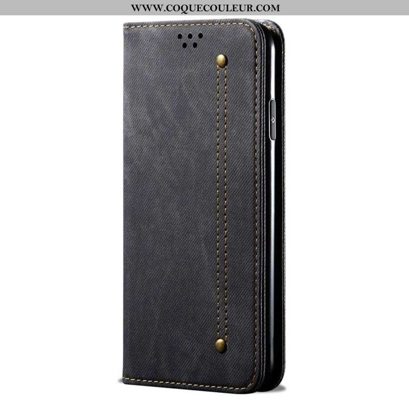 Flip Cover Xiaomi Redmi Note 12/Poco X5 5G Tissu Jeans