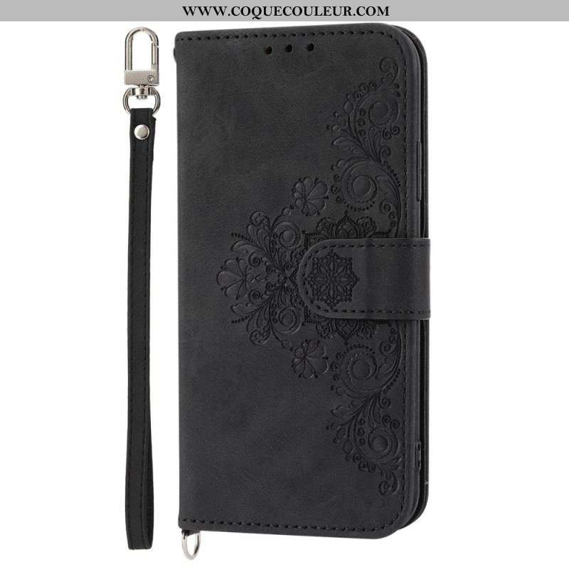 Housse Xiaomi Redmi Note 12/Poco X5 5G Florale avec Lanière et Bandoulière