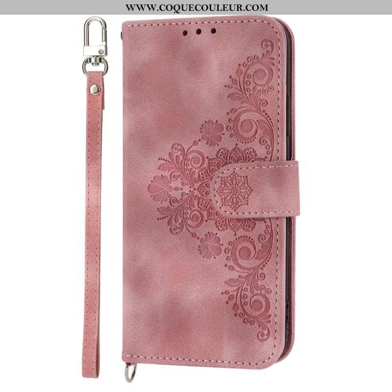 Housse Xiaomi Redmi Note 12/Poco X5 5G Florale avec Lanière et Bandoulière