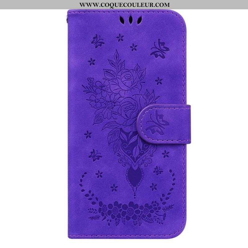 Housse Xiaomi Redmi Note 12/Poco X5 Roses et Papillons à Lanière