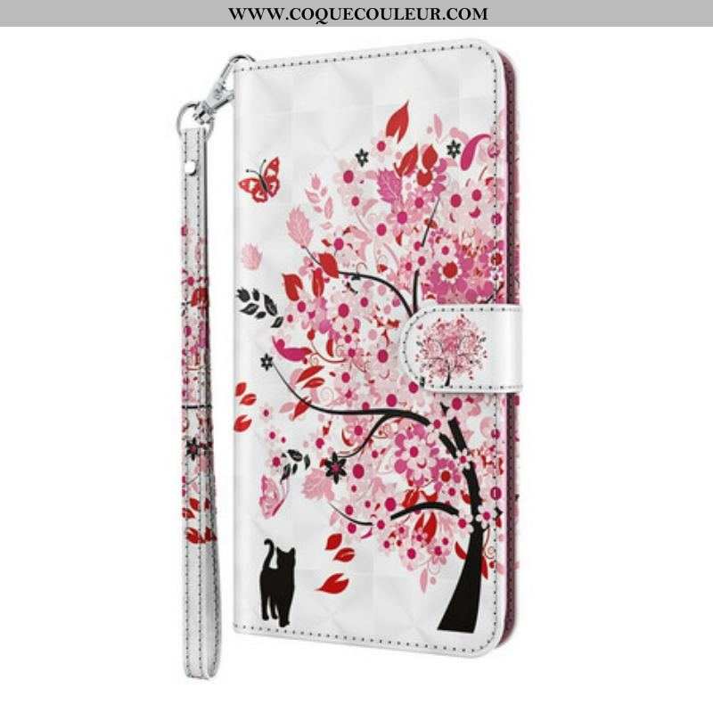 Housse iPhone 13 Mini Arbre Rose et Chat Noir