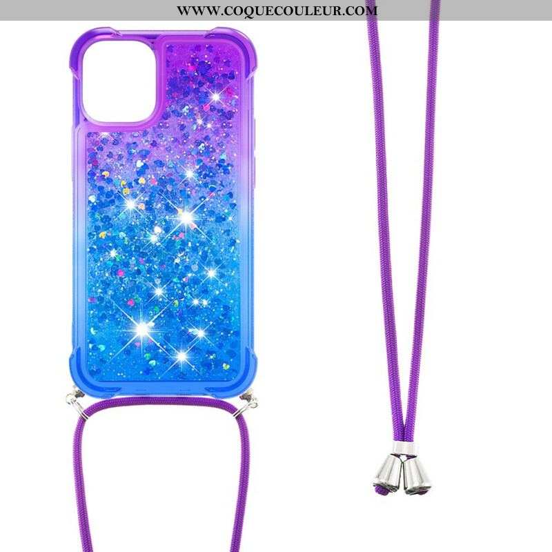 Coque iPhone 13 Mini Silicone Paillettes et Cordon