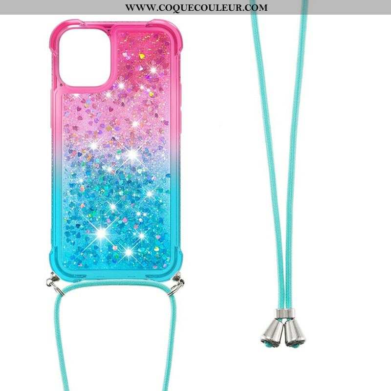 Coque iPhone 13 Mini Silicone Paillettes et Cordon