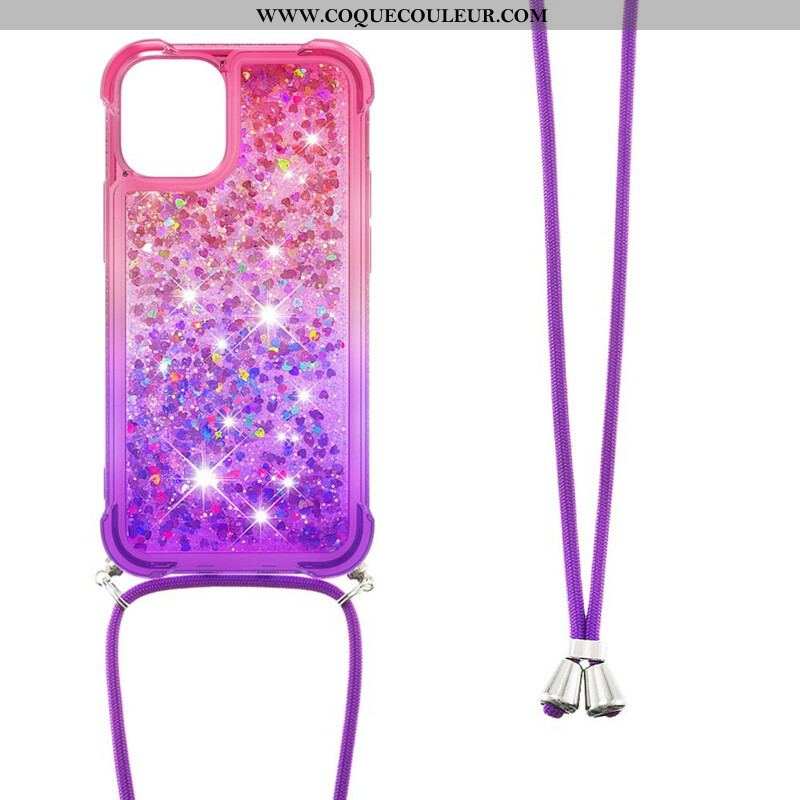 Coque iPhone 13 Mini Silicone Paillettes et Cordon