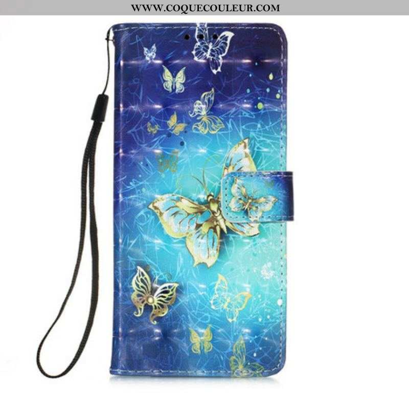 Housse iPhone 13 Mini Papillons Dorés Lanière