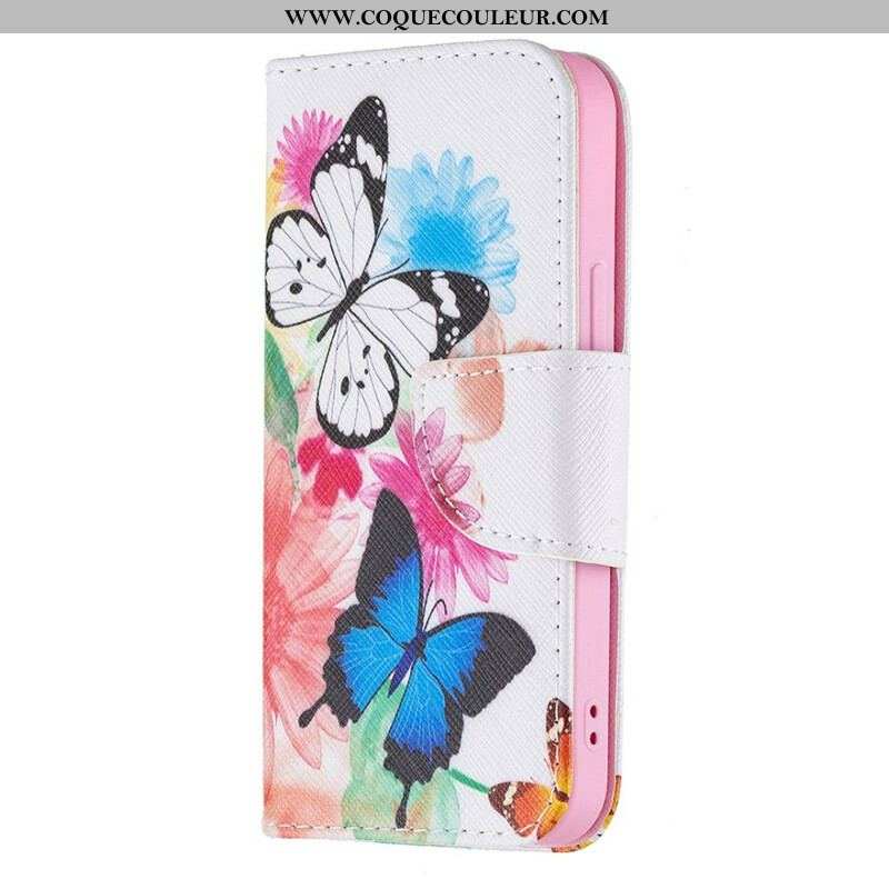 Housse iPhone 13 Mini Papillons et Fleurs Peints