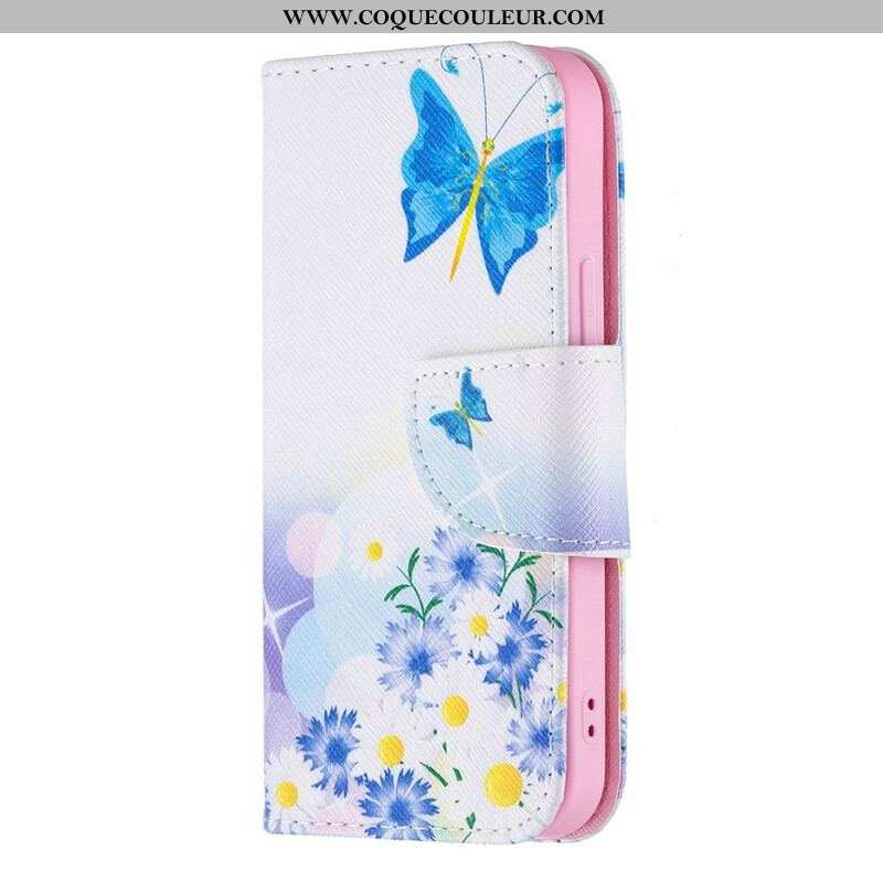 Housse iPhone 13 Mini Papillons et Fleurs Peints