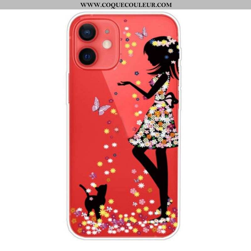 Coque iPhone 13 Mini Jeune Fille Fleurie