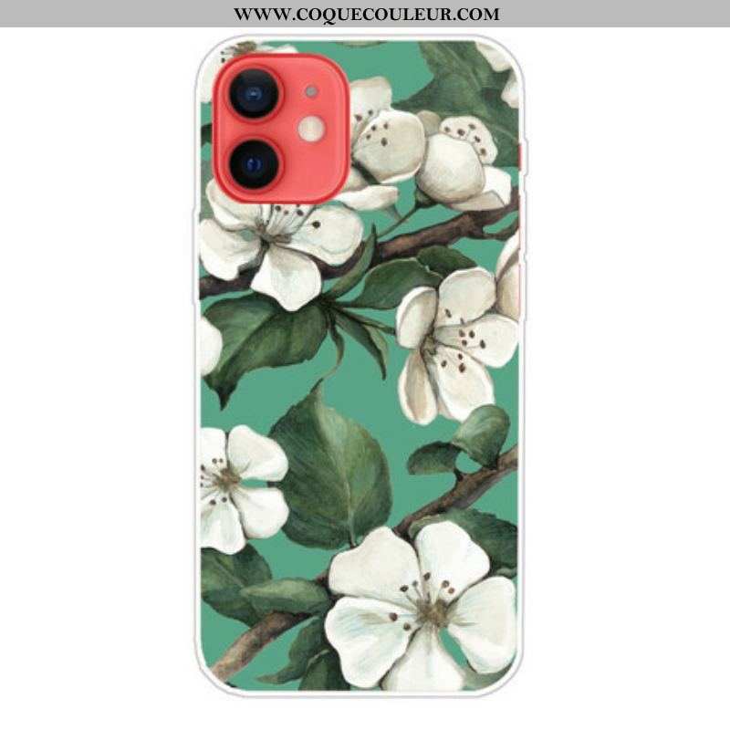 Coque iPhone 13 Mini Fleurs Blanches Peintes