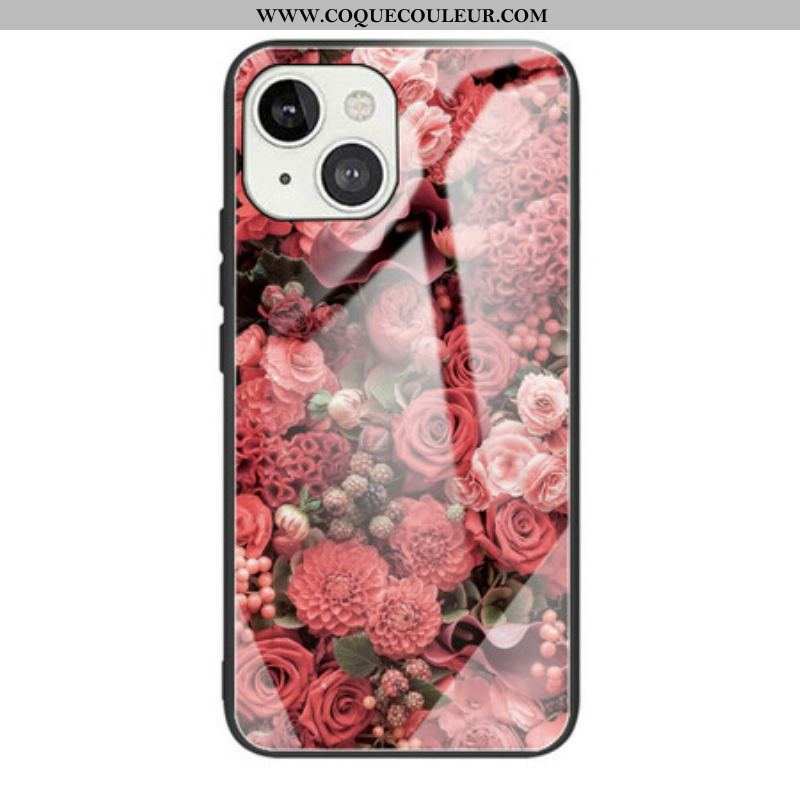 Coque iPhone 13 Mini Verre trempé Fleurs Roses