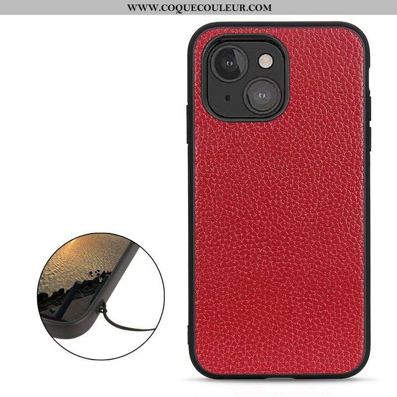 Coque iPhone 13 Mini Véritable Cuir Litchi