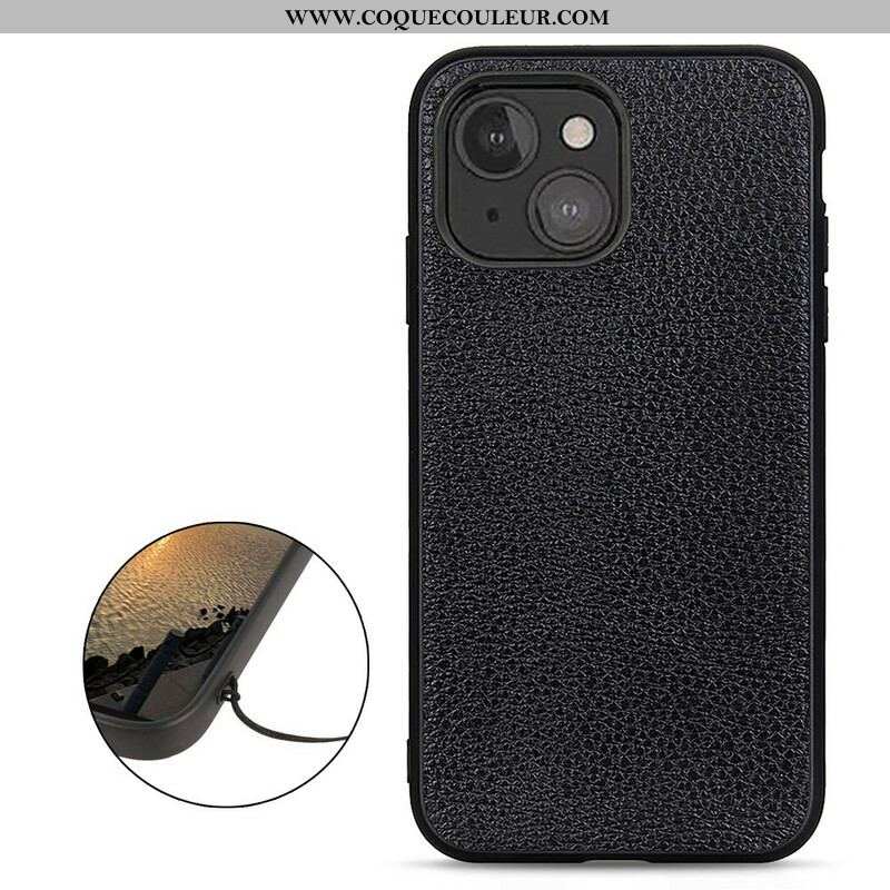 Coque iPhone 13 Mini Véritable Cuir Litchi